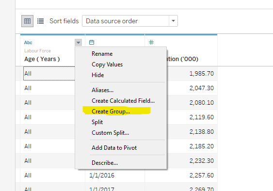 Entering the Grouping editor