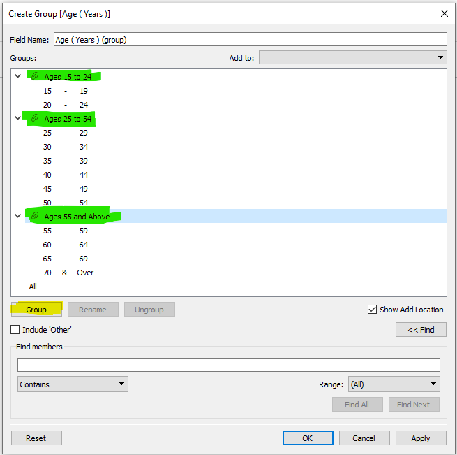 Creating Groups and Renaming appropriately