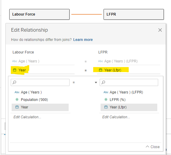 Linking up Year data from both tables