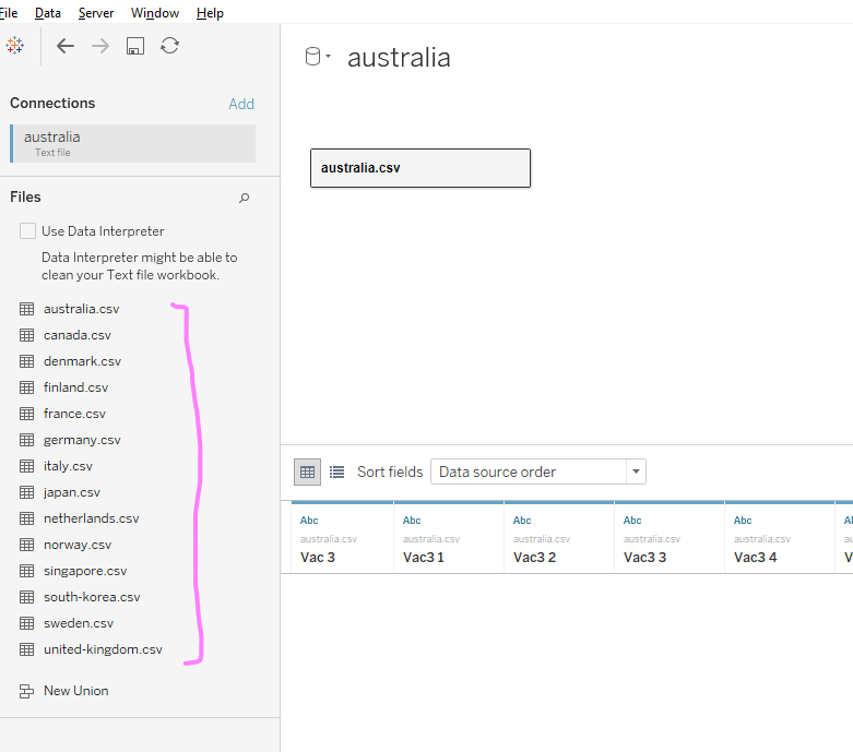 Drag and drop first country file into Tableau